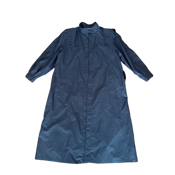 Townhouse Black Midi Trench Coat Long Sleeve Belted Full Button Women's Sz L - Picture 4 of 7